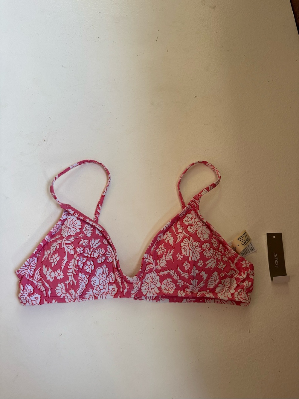 SZ Blockprints x J. Crew French Bikini Top Nila Block Print Pink Power Floral M